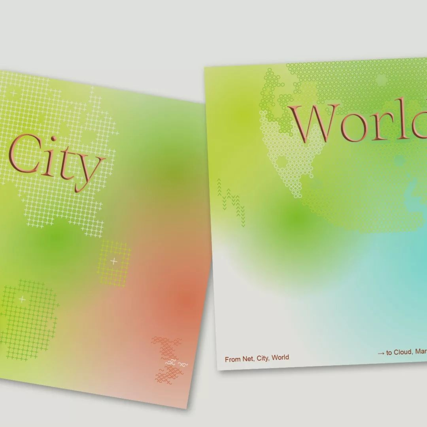 green cover/design of the publication "From Net, City, World to Cloud, Market, Sea&quot;