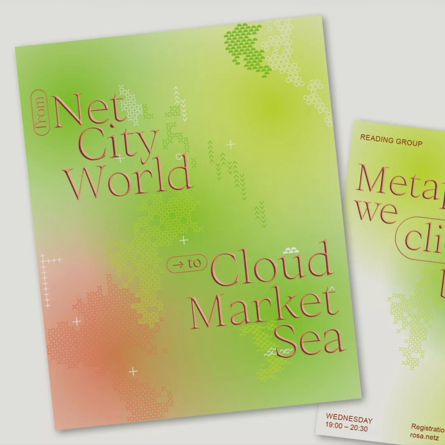 green cover/design of the publication "From Net, City, World to Cloud, Market, Sea&quot;