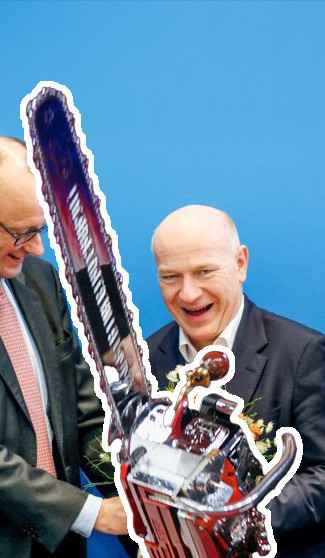 Kai Wegner mit Kettensäge photoshop collage